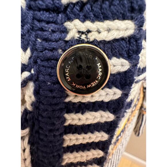 Marc New York Striped Cardigan Sweater Blue/Yellow/Cream Sz Large - Picture 2 of 7